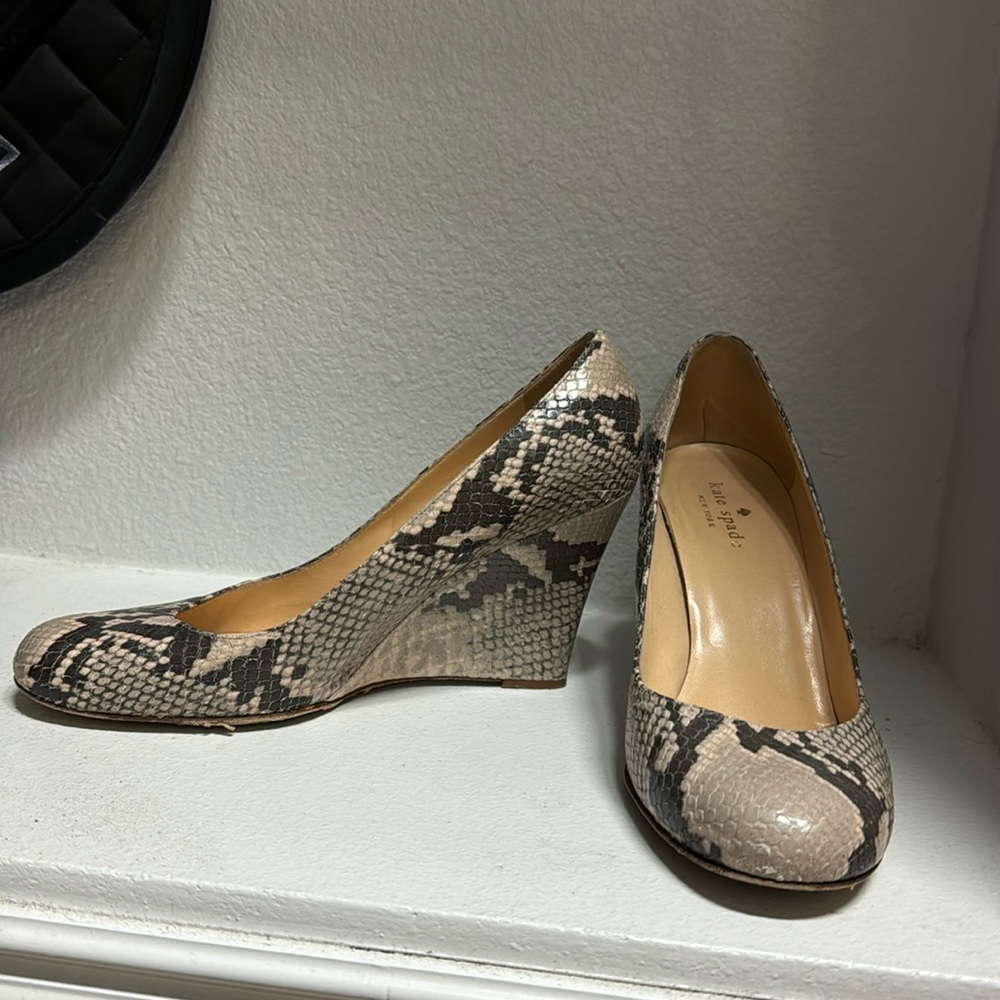 Kate Spade Kiki Natural Beige Python Wedge Heels